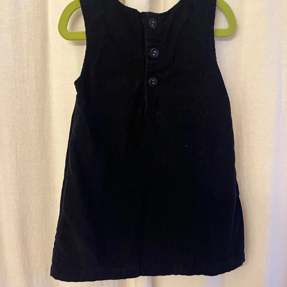 JoJo Maman Bebe Navy Corduroy Dress with Pink Peacock Embroidery